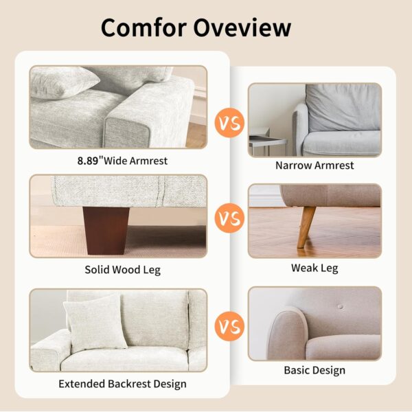 88.58" Chenille Sofa Couches for Living Room, 3 Seater Sofa with 2 Pillows, Small Modern Love seat Couch for Small Spaces, Office (Beige, 88.58 inches)