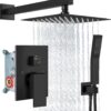 Aolemi Shower Faucet Set Rain Shower System with Handheld Spray Bathroom Shower Combo Rough-in Valve and Shower Trim Kit Included Matte Black 8 Inch Wall Mount Shower Head