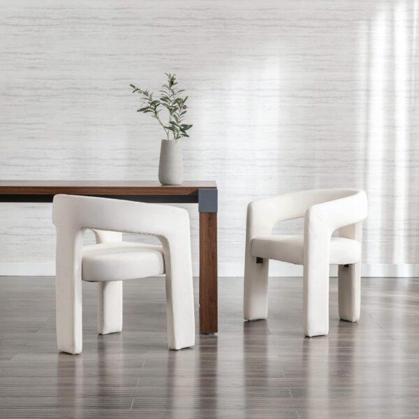 Modern Barrel Dining Chair, Velvet Upholstered Accent Side Chair with Arms Comfy Makeup Vanity Chair, Dining Living Room Kitchen Chair, Beige