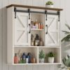 Vabches Bathroom Wall Cabinet, Farmhouse Medicine Cabinet with Double Sliding Barn Door and Adjustable Shelves, Wooden Vintage Storage Cabinet Wall Mounted for Bathroom, Kitchen Dining, Rustic White