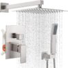 HGN 10 Inches Bathroom Rain Shower Combo Set Wall Mounted Rainfall Brushed Nickel Shower Head System Rough-in Valve Body and Trim Included