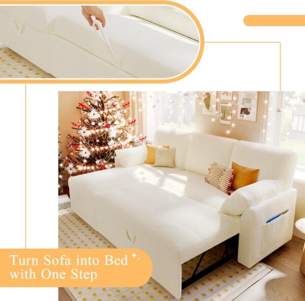 VanAcc Sleeper Sofa, Sofa Bed- 2 in 1 Pull Out Couch Bed with Storage Chaise for Living Room, Sofa Sleeper with Pull Out Bed, White Boucle Couch