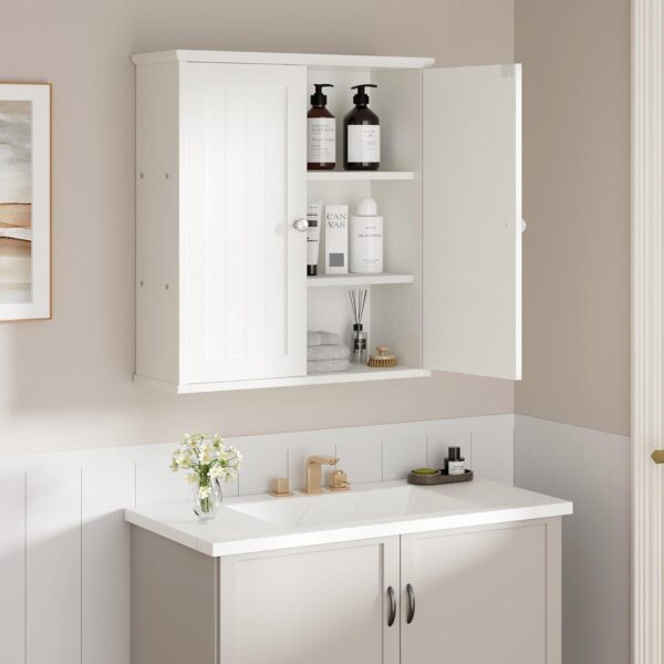 Shintenchi Bathroom Wall Mounted Cabinet,Medicine Cabinet with 2 Door, Bathroom Storage Cabinet Over The Toilet,Space Saving Storage Cabinet with 3-Tier Shelves,White