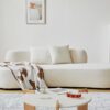 90" Curved Sofa with Throw Pillows, 4 Seater Luxury Velvet Couch with Half Moon Design and High-Density Foam, Ideal for Modern Living Room, Office and Apartment, Ivory