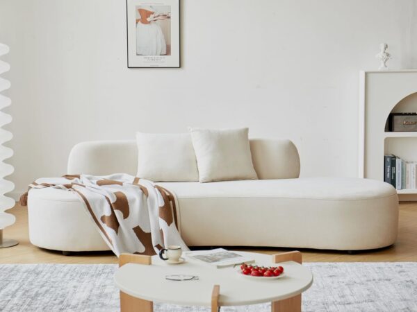 90" Curved Sofa with Throw Pillows, 4 Seater Luxury Velvet Couch with Half Moon Design and High-Density Foam, Ideal for Modern Living Room, Office and Apartment, Ivory