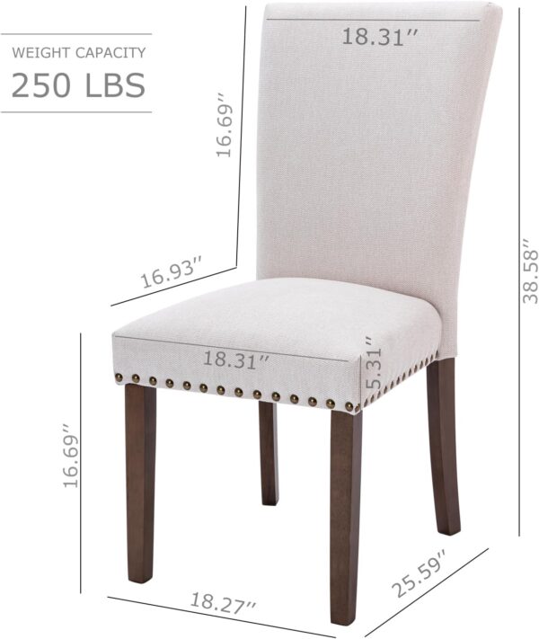 COLAMY Upholstered Parsons Dining Chairs Set of 4, Fabric Dining Room Kitchen Side Chair with Nailhead Trim and Wood Legs - Beige