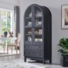 71" Tall Arched Kitchen Pantry Cabinet, Wood Kitchen Storage Cabinets with 2 Large Drawers and Adjustable Shelves, Modern Farmhouse Versatile Cupboard for Kitchen, Dining Room, Bathroom, Grey