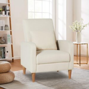 COLAMY Modern Upholstered Accent Chair Armchair with Pillow, Fabric Reading Living Room Side Chair,Single Sofa with Lounge Seat and Wood Legs, Beige