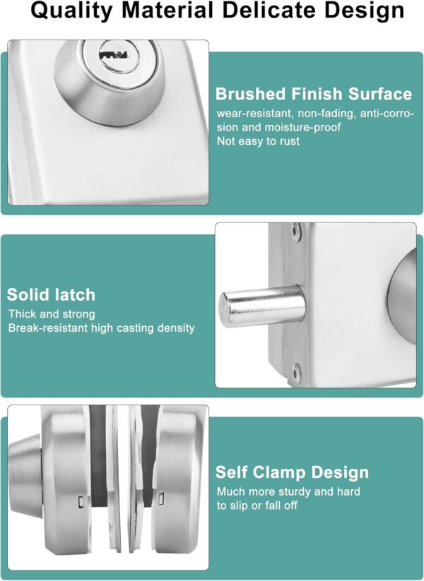 Stainless Steel Glass Door Lock, No Drill Anti-Theft Security Lock Glass Door Cabinet Lock with Keys Open/Close Home Hotel Bathroom, for 10mm-12mm/0.39-0.47in