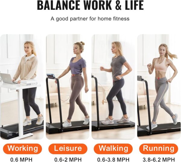 VEVOR Walking Pad with Handle Bar, Under Desk Treadmill for Home Office, 2.5HP Walking Jogging Running Machine, Speed 6.2-7.6MPH Folding Treadmill, with Remote Control and LED Display