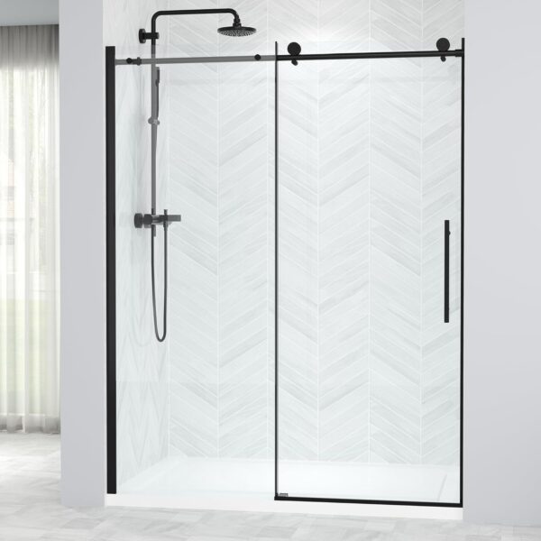 56-60” x 76” Frameless Shower Door, 5/16" (8mm) Clear SGCC Tempered Glass, Bathroom Sliding Glass Shower Doors, Easy to Clean, Stainless Steel Hardware, Matte Black