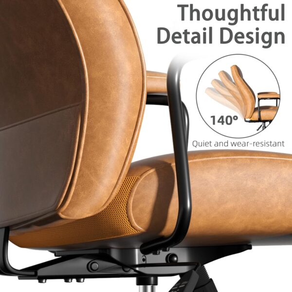 Brown Leather Office Desk Chair with Wheels and Arms, Height Adjustable, Vintage, Mid Century Modern Style