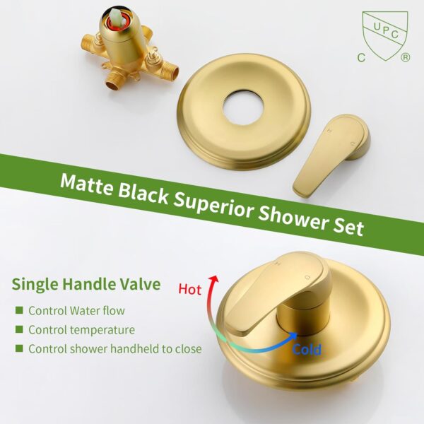 Tub Shower Faucet Set with 10 Spray Handheld Shower Brushed Gold Shower System with Tub Spout Single Handle 4.7 Inch Shower Handheld Shower Fixtures Tub and Shower Trim Kit