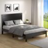 Giantex Wood Queen Platform Bed Frame with Headboard, Mid Century Bed Frame with Solid Wood Legs & Wooden Slat Support, Easy Assembly Supports 500 LBS, Black Bed