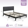 Queen Size Platform Bed Frame with Fabric Upholstered Headboard and Strong Wooden Slats Support,Mattress Foundation,No Box Spring Needed,Easy Assembly (Black, Queen)