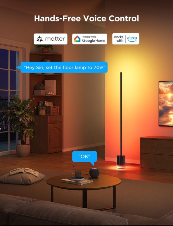Govee Floor Lamp 2 with Matter, RGBIC Warm Cool White LED Floor Lamp Works with Alexa, 1725lm Corner Floor Lamp with Music Sync, Scene Modes, Smart Floor Lamp for Bedroom, Living Room, Black(1 Pack)