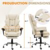 HOMREST 6-Point Massage Executive Chair,Heat Office Chair,Ergonomic Home Office Desk Chair with Retractable Footrest and Reclining Function,Leather Computer Chair with Adjustable Armrest(‌Off White)