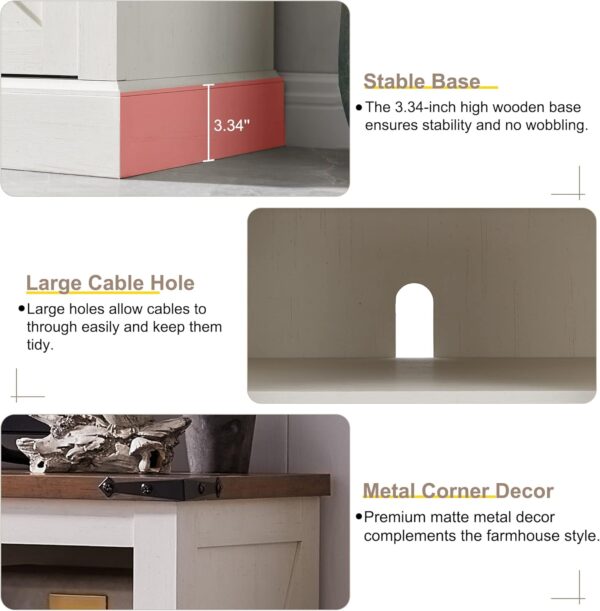 OKD Farmhouse TV Stand for 65+ Inch TV, 33" Tall Highboy Entertainment Center w/Sliding Barn Door, Rustic Media Console w/Storage Shelves, Wood Television Stand for Living Room, Antique White