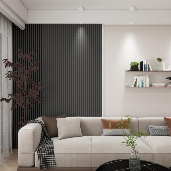 MDF Acoustic Wall Panels Sound Absorbing, 2 Pack 94.5 x 23.4 inch Sound Proof Foam Wall Panels & Wood Slat Wall Panels for Interior Wall Decor, Matte Black
