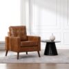 Wahson Office Chairs PU Accent Arm Chair with Tufted Back, Faux Leather Comfy Upholstered Single Sofa, Mid Century Modern Side Club Chair with Wood Legs for Reading/Living Room/Bedroom, Caramel