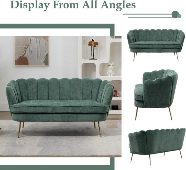 59" Wide Modern Boucle Loveseat Small Sofa Small Mini Room Couch 2-Seater Sofa with Gold Metal Legs for Small Space Office Studio Apartment Bedroom (Green)