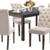 COLAMY 5-Piece Dining Table Set for 4, 60" Rectangular Farmhouse Kitchen Wood Table with 4 Tufted Dining Room Chairs, Brown/Beige