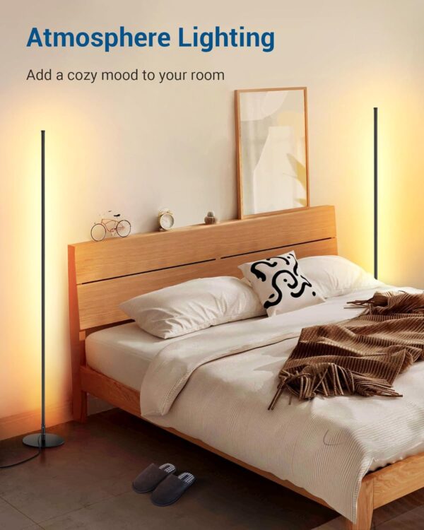 DEWENWILS LED Corner Floor Lamp, Set of 2 Modern Dimmable Mood Floor Light, 57.5" Minimalist Standing Tall Lamp for Living Room, Bedroom, Office, 3000K Warm White Light (Black)