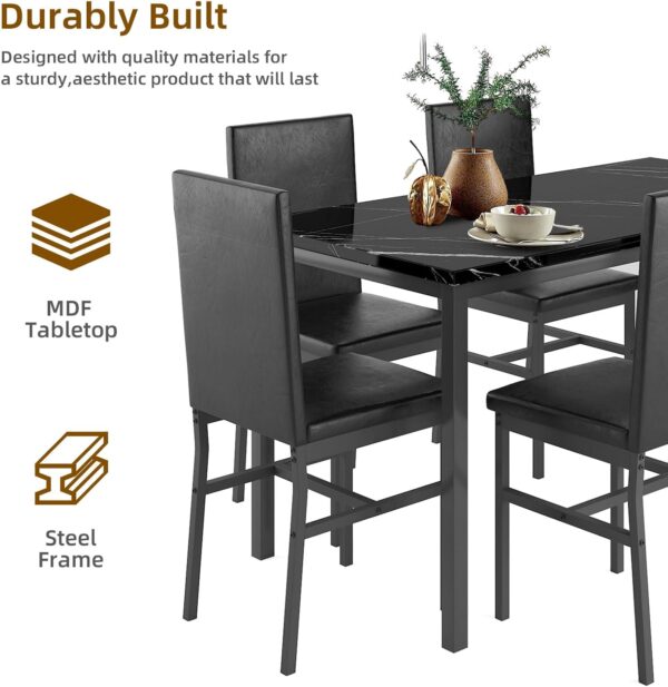 Dining Table Set for 6 - Kitchen Table Chairs Set,Faux Marble Kitchen Table,PU Leather Chairs,Kitchen Table Chairs Set for Dining Room,Small Apartment (Black 1+6)
