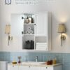HAIOOU Bathroom Wall Cabinet with Motion Sensor LED Light, Wooden Medicine Cabinet Wall Mounted Cupboard, Over Toilet Storage Cabinet with Buffering Hinges and Adjustable Shelf - Modern White