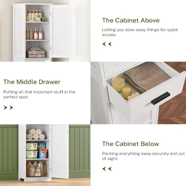 67.1" Tall Bathroom Cabinet, Storage Cabinet with 6 Shelves & Drawer, Bathroom Storage Cabinet with Adjustable Shelves, Tall Cabinet for Bathroom,Living Room, Kitchen, White
