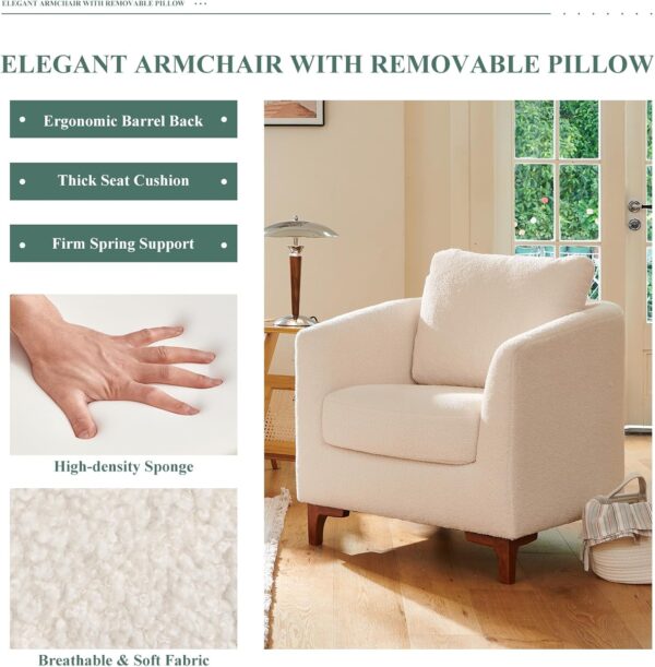 COLAMY Sherpa Accent Chair with Storage Ottoman Set, Upholstered Barrel Arm Chair with Footrest, Modern Living Room Chair with Back Pillow, Cream