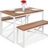 Best Choice Products 45.5in 3-Piece Bench Style Dining Furniture Set, 4-Person Space-Saving Dinette for Kitchen, Dining Room w/ 2 Benches, Table - Brown/White