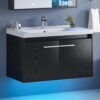 4ever2buy 31" Black Bathroom Vanity with Sink, Floating Bathroom Sink Cabinet with LED Light, Modern Clearance Bathroom Vanities with 2 Doors & Metal Handles