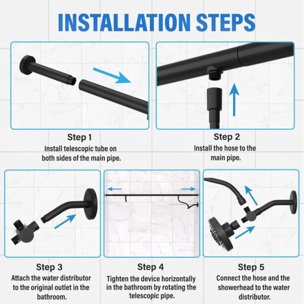 Dual Shower Head for Couples, Double Shower Head System for Two People, High Pressure and Adjustable Double Shower with Multimodal Shower Head fits 2 Person (Black)