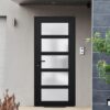 Front Exterior Prehung Fiberglass Door Frosted Glass/Manux 8002 Matte Black/Office Commerciall Doors -W30 x H80-Right-hand Inswing