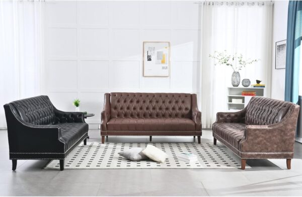 chairus Mid-Century Modern 74.5" Faux Leather Sofa, 3 Seater Tufted Upholstered Couch with High Back & Nailhead Trim, Chesterfield Sofa for Living Room Bedroom Apartment Office, Black PU