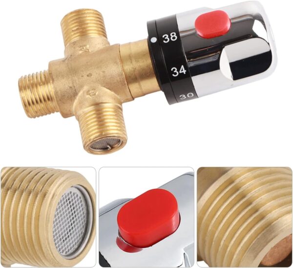 Brass Thermostatic Mixing Valve,Degrees Centigrade Mark Shower Mixer Valve, Water Temperature Pipe Basin Thermostat Control for Bathroom Washroom Kitchen Wash Basin Bidet Shower