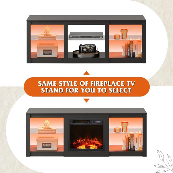 WLIVE LED TV Stand for 65-Inch TV, 58-Inch Entertainment Center with Adjustable Glass Shelves, Modern Media Console for Living Room & Bedroom, Black