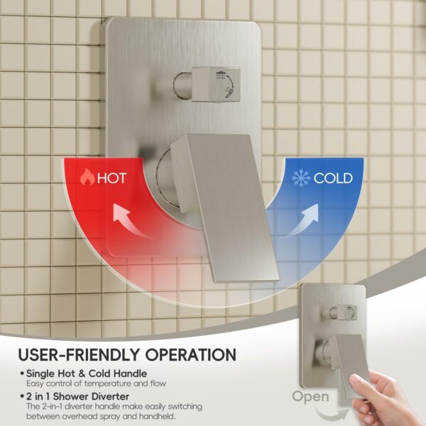 Brushed Nickel Shower System, Shower Faucet Set with 10-Inch Rain Shower Head and Handheld, Wall Mounted High-Pressure Shower Head Combo Set with Shower Valve and Shower Trim, Brushed Nickel