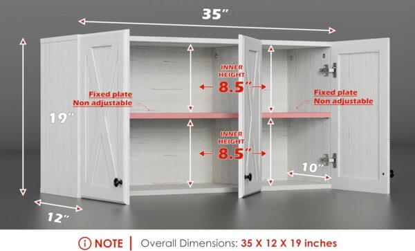 Wall Storage Cabinets - Farmhouse Kitchen Laundry White Wall Mounted Cabinets with 3 Doors and Shelves, 35inch Wide