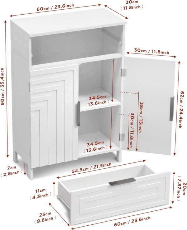 Storage Cabinet Bathroom Floor Cabinets with Drawer Freestanding Kitchen Cabinet Fluted Coffee Bar Cabinet for Living Room, Entryway, Garage Accent Storage Organization - 23.6x11.8x35.4- White