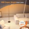 Floor Lamp, Bright 18W LED Standing Lamps for Living Room, Remote Stepless Adjustable Color and Brightness Dimmable with ON/Off Switch, Gooseneck Reading Lights for Bedroom Office, 1300LM Black