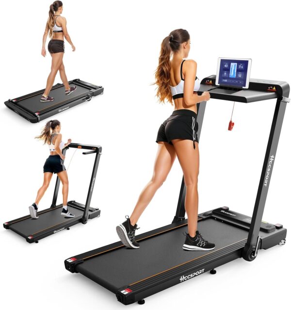 Treadmill with Incline, 3 in 1 Under Desk Treadmill Walking Pad with Removable Desk Workstation 3.5HP Foldable Compact Walking Treadmill for Home Small Office with Wristband Remote Control