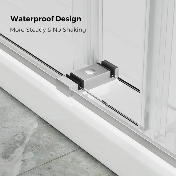 DELAVIN 44"-48" W x 75" H Frameless Shower Door, Double Sliding Shower Door, 5/16"(8mm) Clear Tempered Glass, Noiseless Shatterproof Glass Shower Door with Square Rail, Stainless Steel, Aluminum