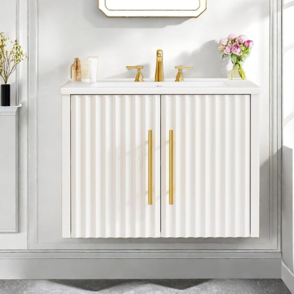 YITAHOME 24 Inch Bathroom Vanity with Sink, Small Space Floating Vanity, Modern 3-Holes Bathroom Storage Cabinet w/Double Soft-Close Doors, White