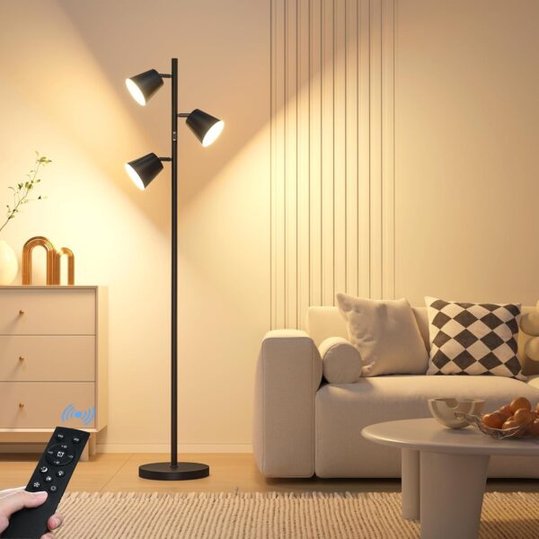 2025 New LED Tree Floor Lamp, 36W Dimmable 2500 LM Modern Standing Lamp with Remote & Touch Control, 4 Color Temperatures, 3 Rotatable LED Light Floor Lamps for Living Room Bedroom Office-Matte Black