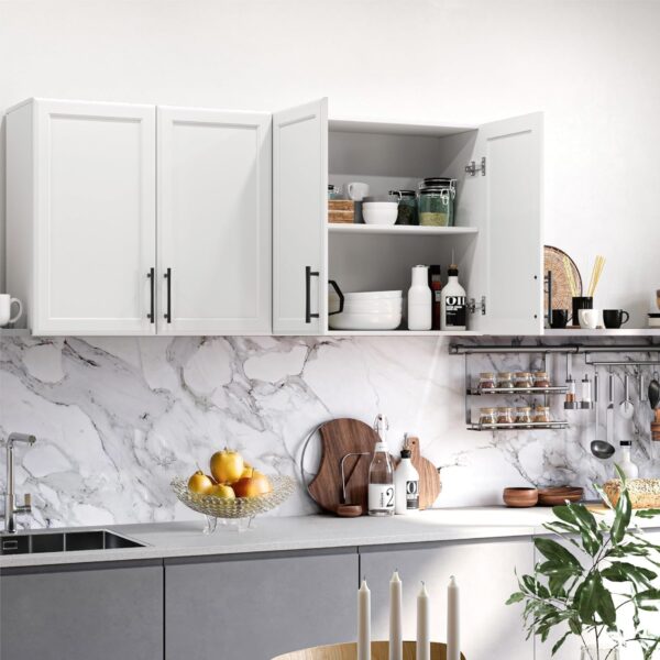FIMELLO Wall Cabinet, Wooden Medicine Cabinet, Wall Amount Cabinet for Bathroom Laundry Kitchen Garage, White, Set of 2