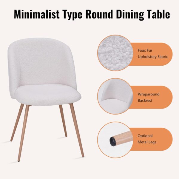 5 Pieces Dining Table Set for 4, 37”Home Kitchen Round Dining Table Set with Metal Base and Legs, Small Dining Table Chair Set, Fuzzy Sherpa Upholstered Armchairs