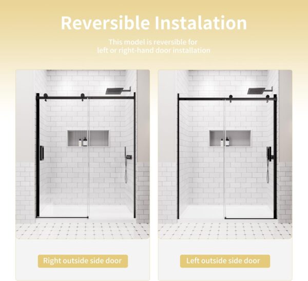 46-48" W x 74" H Frameless Shower Door, Singel Sliding Shower Door with 5/16" (8mm) Clear SGCC Tempered Glass, Matte Black Finish Shower Doors, Reversible Installation