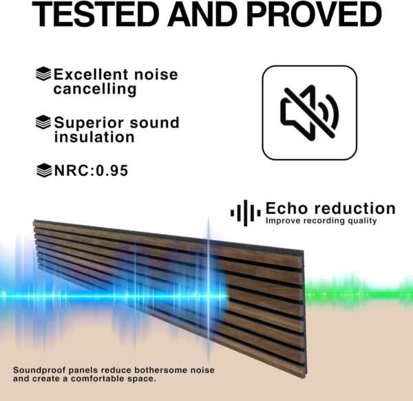 Acoustic Wood Wall Panels, 2-Pack 94.5" x 12.6" Soundproof Wall Panels, Wood Slat Wall Panels for Wall Decor, Walnut